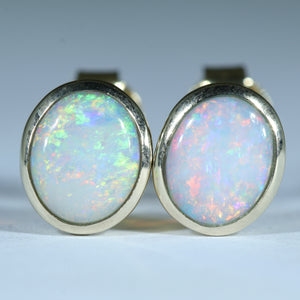 Natural Australian White Opal 18k Gold Earrings - Australian Opal Shop Gold Coast