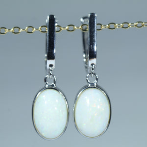 Natural Australian White Opal Huggie Drop Earrings - Australian Opal Shop Gold Coast
