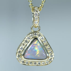 Natural Australian Lightning Ridge Opal Gold and Diamond Pendant - Australian Opal Shop Gold Coast