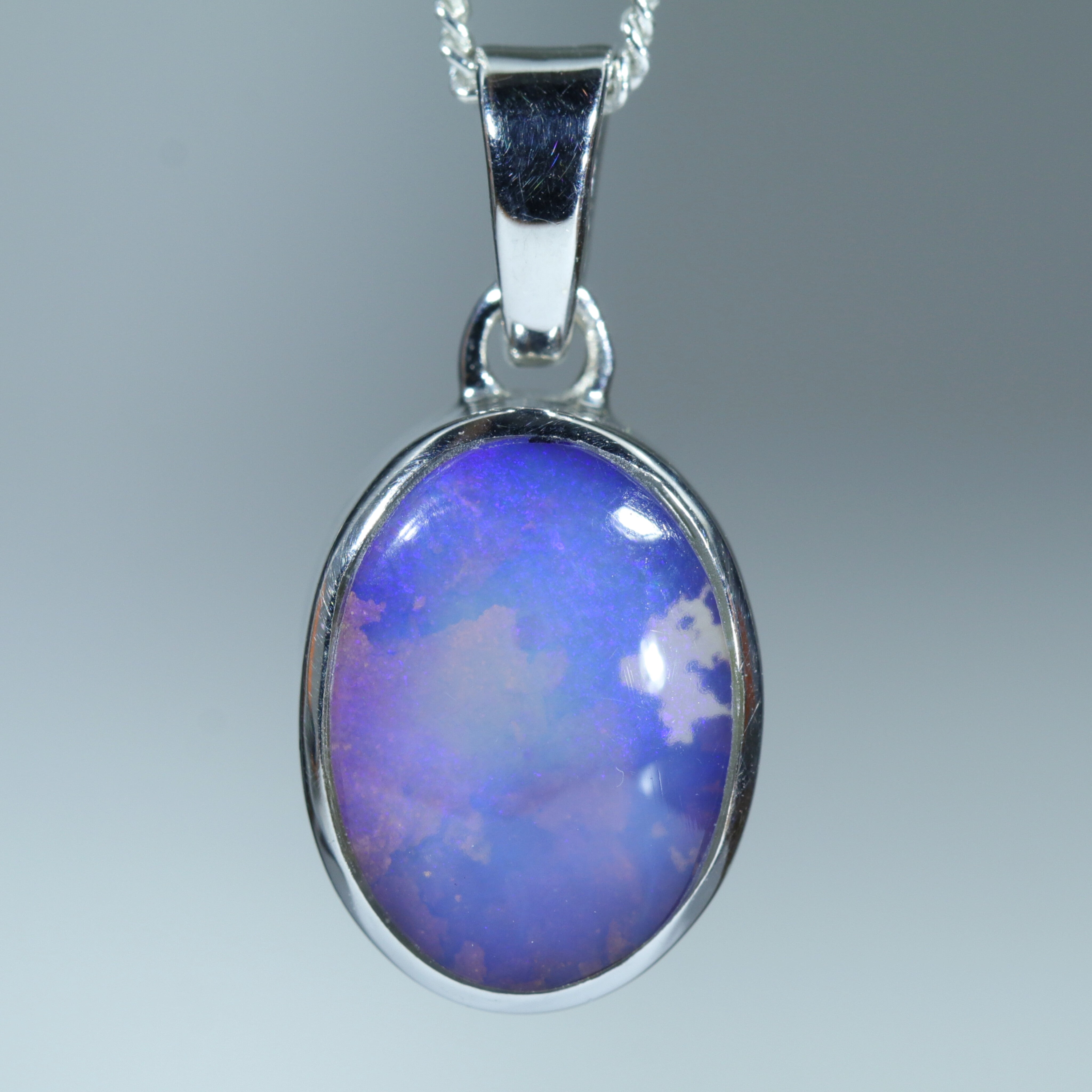 Australian Boulder Opal Silver Pendant with Silver Chain (12mm x 9mm) Code - Y22