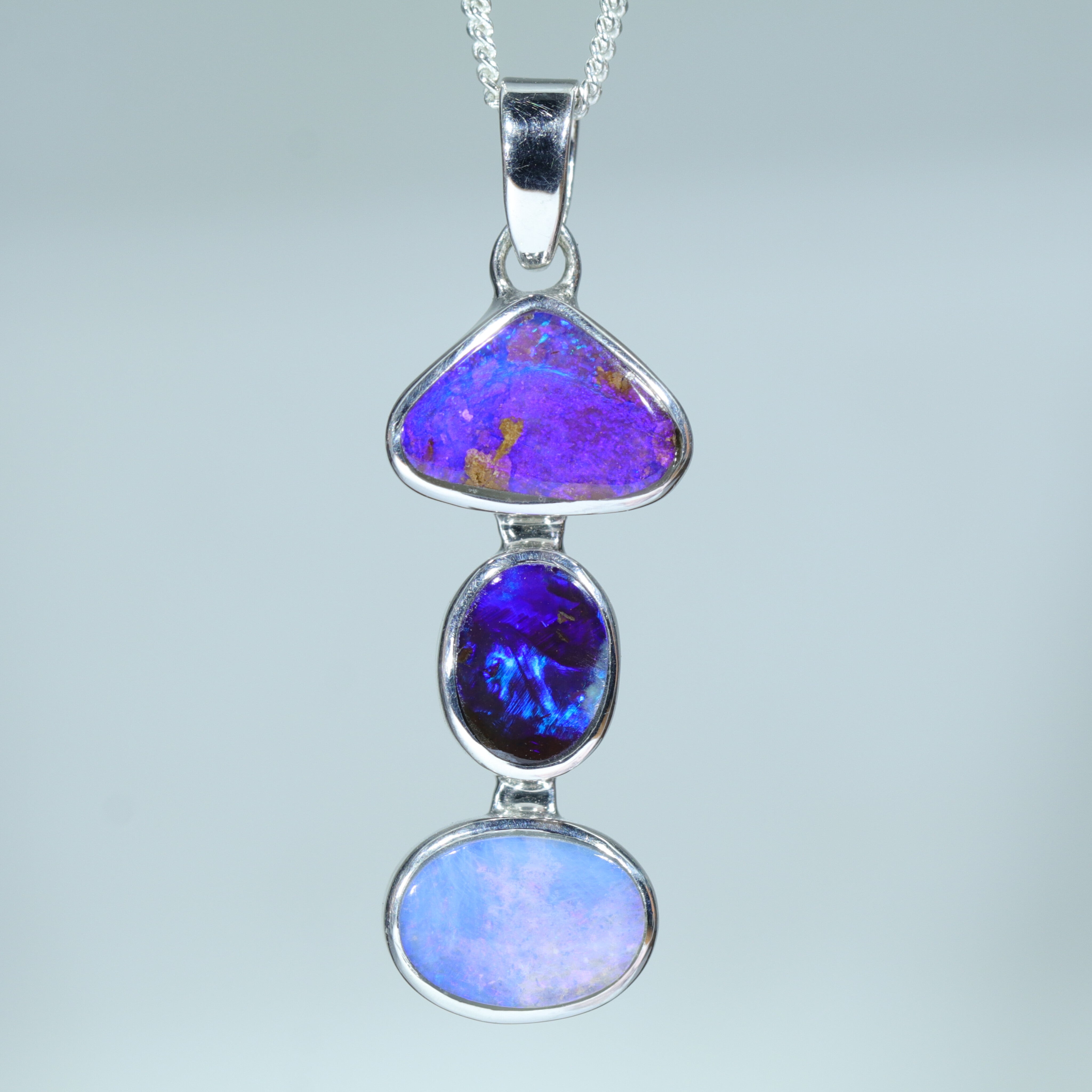 Australian Boulder Opal Silver Pendant with Silver Chain (10.5mm x 7mm) Code - Y28