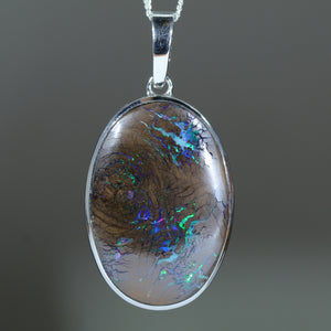 Natural Australian Boulder Opal Matrix Silver Pendant