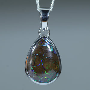 Natural Australian Boulder Opal Matrix Silver Pendant