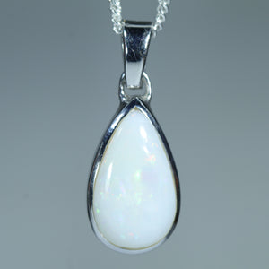 Natural Australian White Opal Silver Pendant
