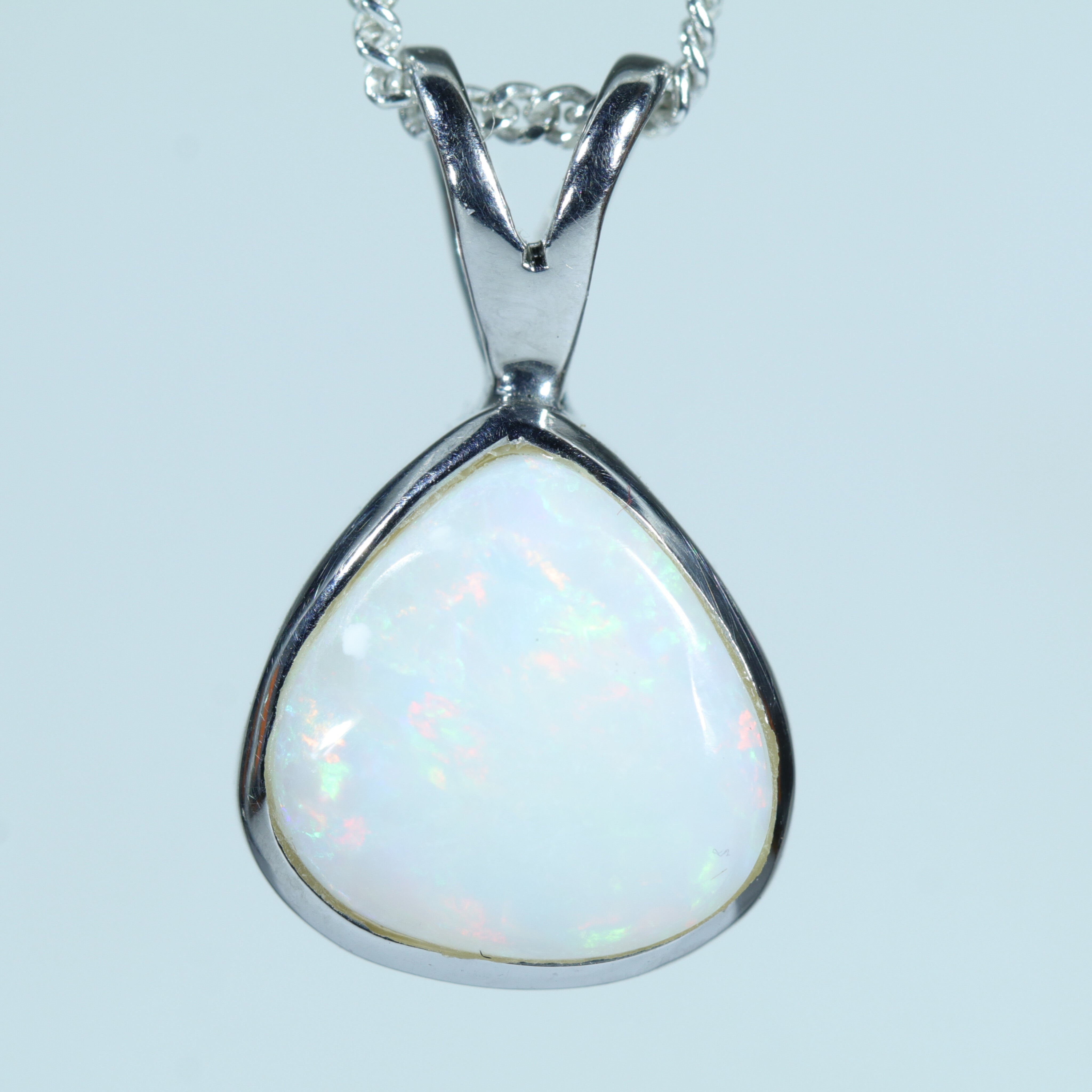 Coober Pedy White Opal Silver Pendant with Silver Chain (9.5mm x 10mm)  Code - Y30