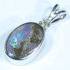 Natural Australian Boulder Opal and Natural Diamond Silver Pendant with Silver Chain (11.5mm x 7mm)  Code - Y26
