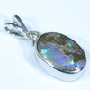 Natural Australian Boulder Opal and Natural Diamond Silver Pendant with Silver Chain (11.5mm x 7mm)  Code - Y26