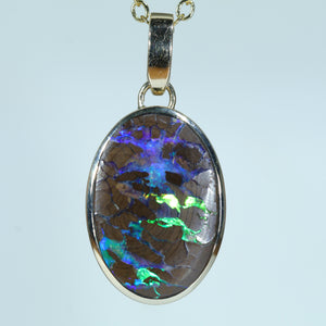 Natural Australian Boulder Opal Matrix Gold Pendant