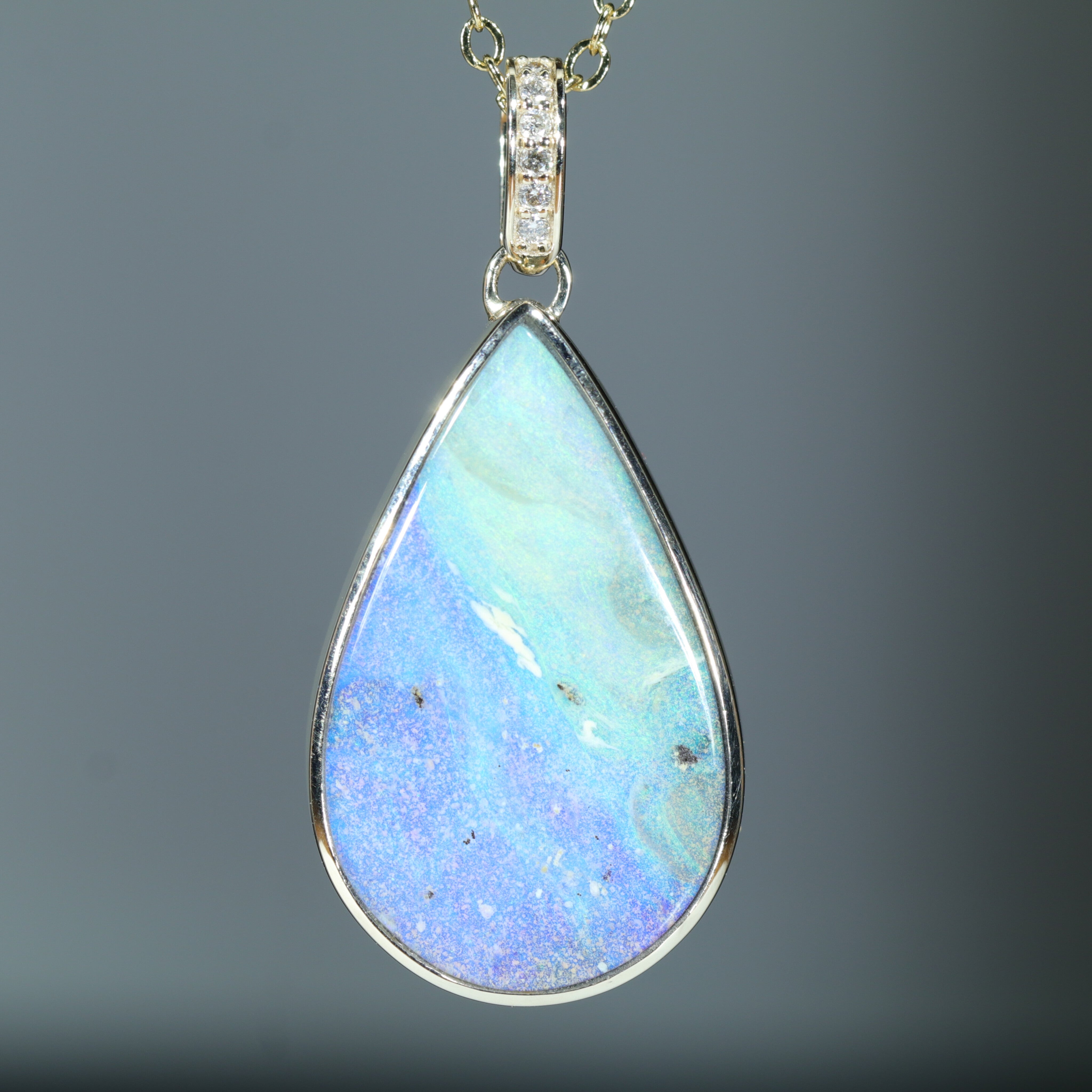 Natural Australian Boulder Opal and Diamond Gold Pendant (26mm x 16mm) Code - Z26