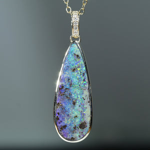 Natural Australian Boulder Opal Gold and Diamond Pedant