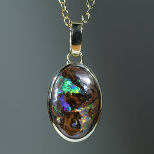 Natural Australian Boulder Matrix Opal Gold Pendant