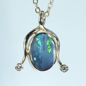 Natural Australian Boulder Opal Gold and Diamond Pendant