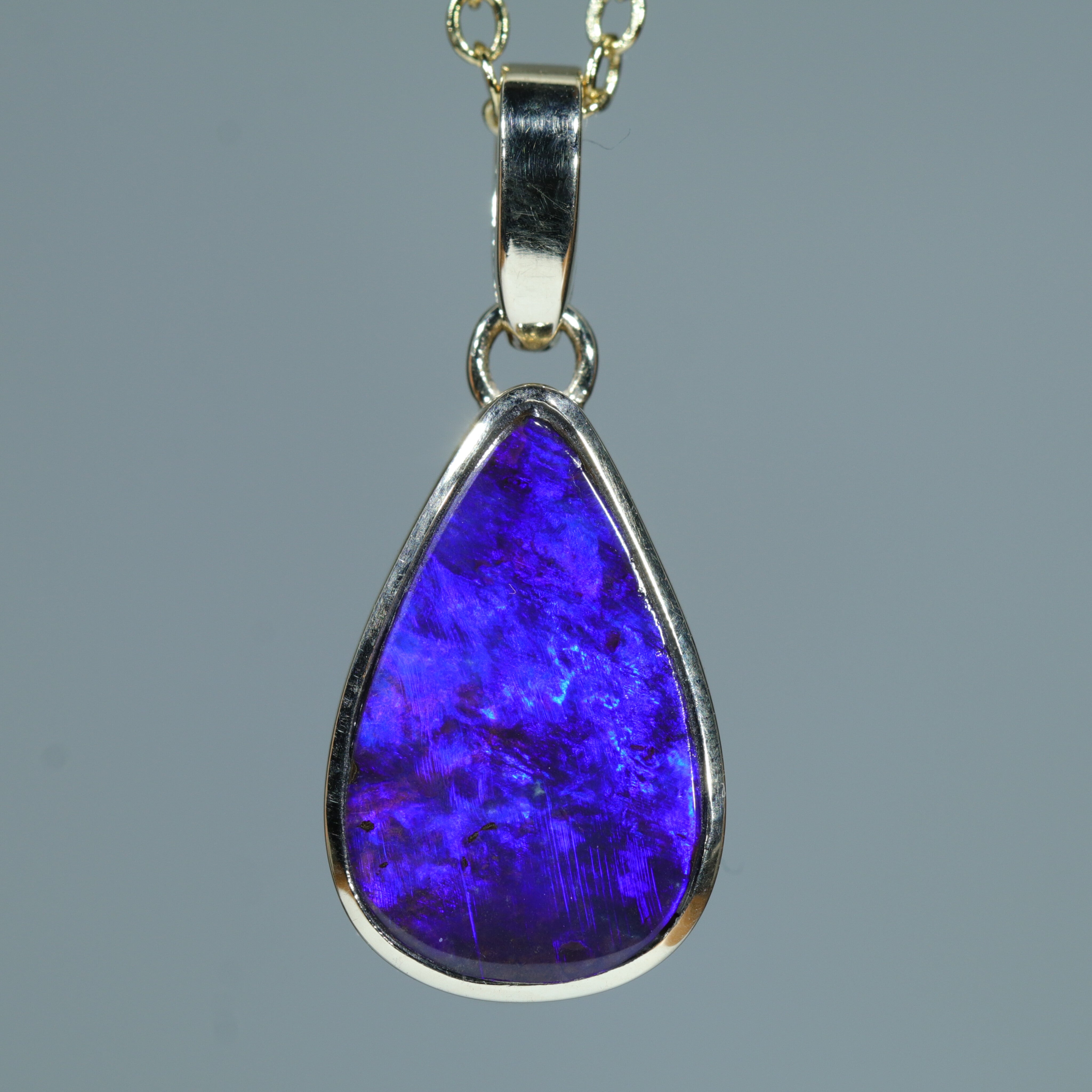 Natural Solid Australian Boulder Opal Gold Pendant (15mm x 10mm) Code - Z19