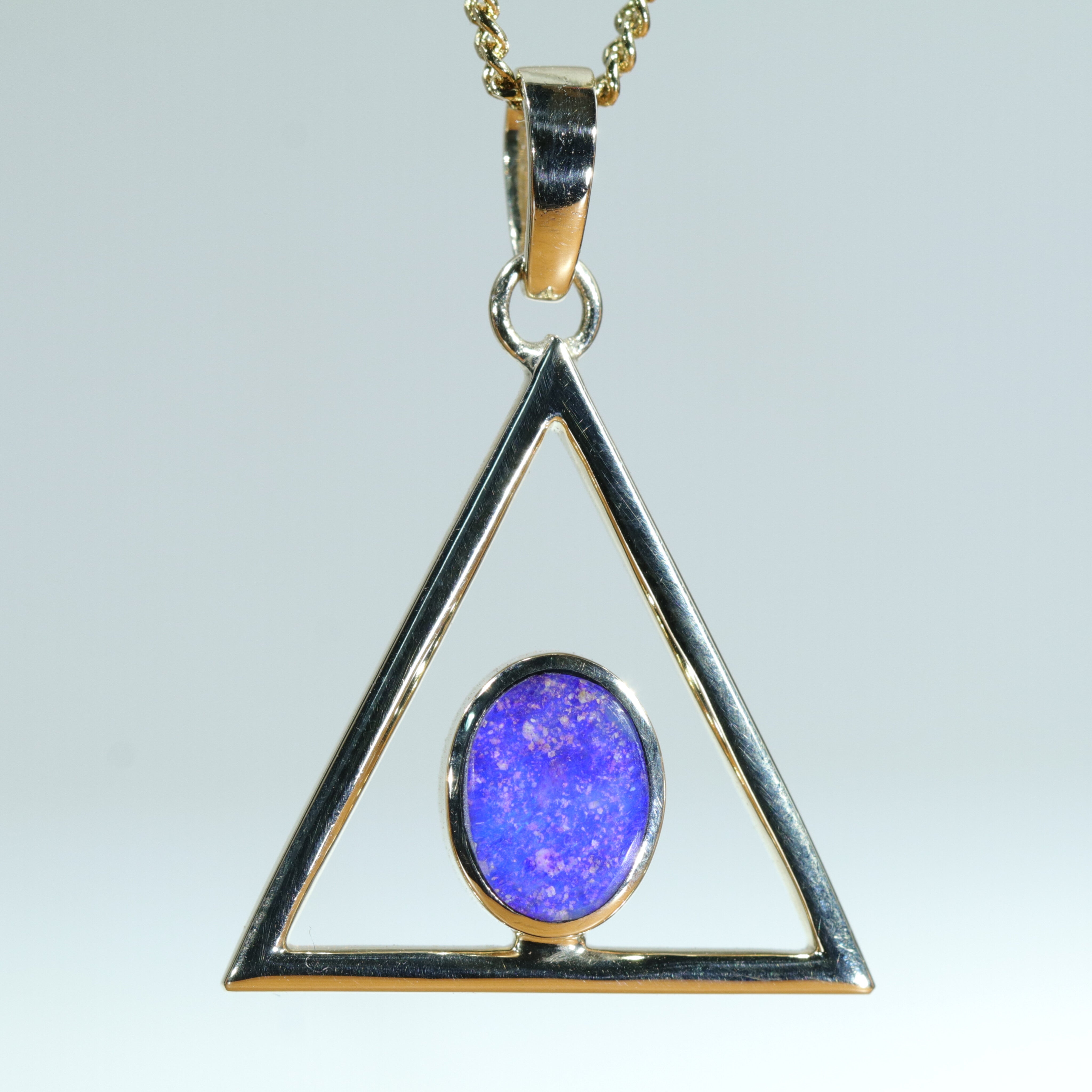 Natural Solid Australian Boulder Opal Gold Pendant (7mm x 5.5mm) Code - AA262
