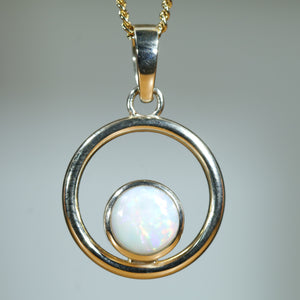 Natural Australian Coober Pedy White Opal Gold Pendant