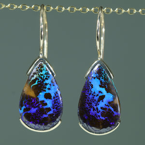Natural Australian Boulder Opal Matrix Gold Earrings
