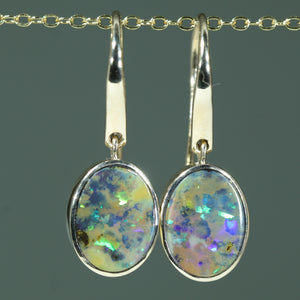 Natural Australian Boulder Opal Gold Drop Earrings