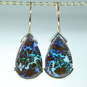 Natural Australian Boulder Opal Matrix Gold Earrings
