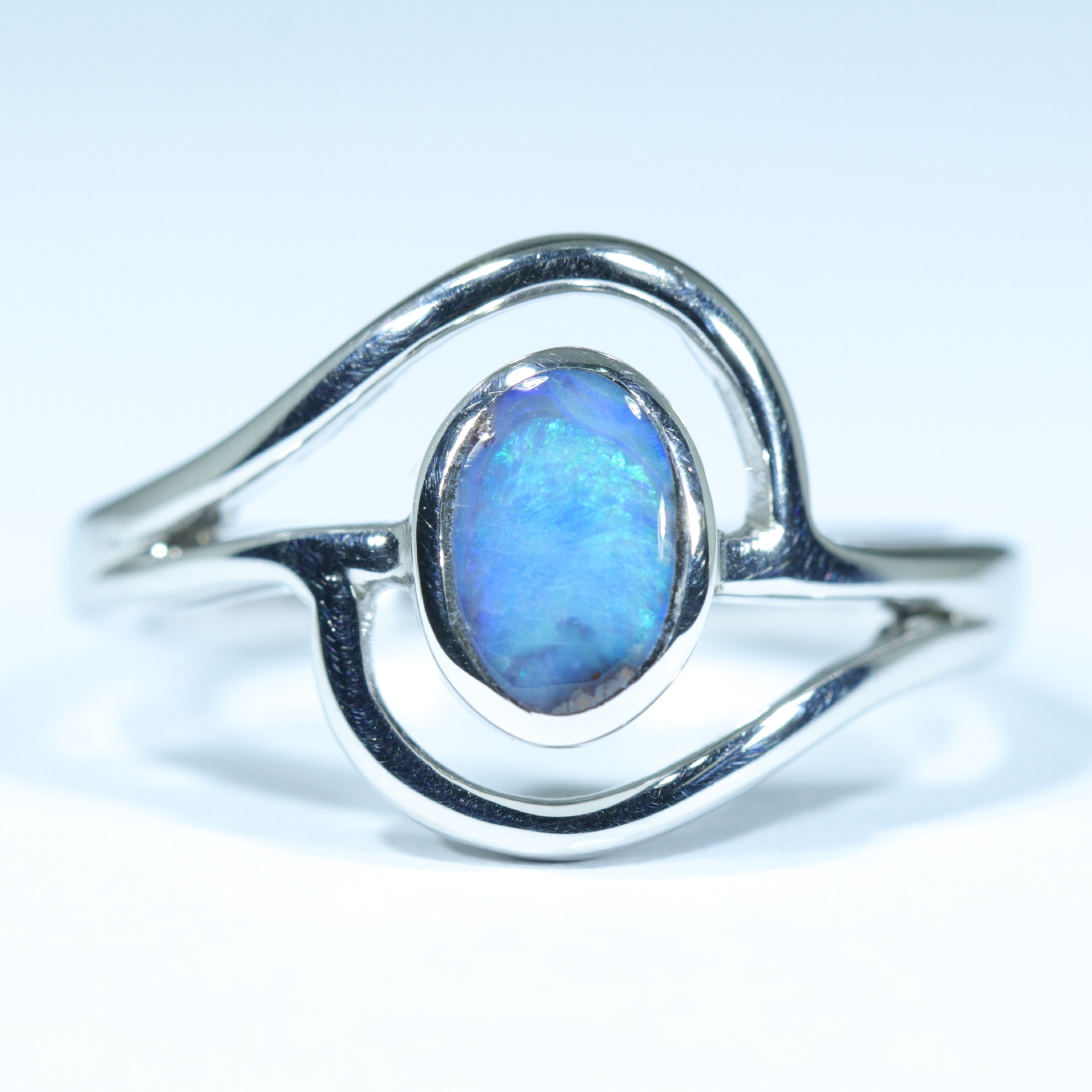 Australian Solid Boulder Opal Silver Ring - Size 6.25 Code CC200