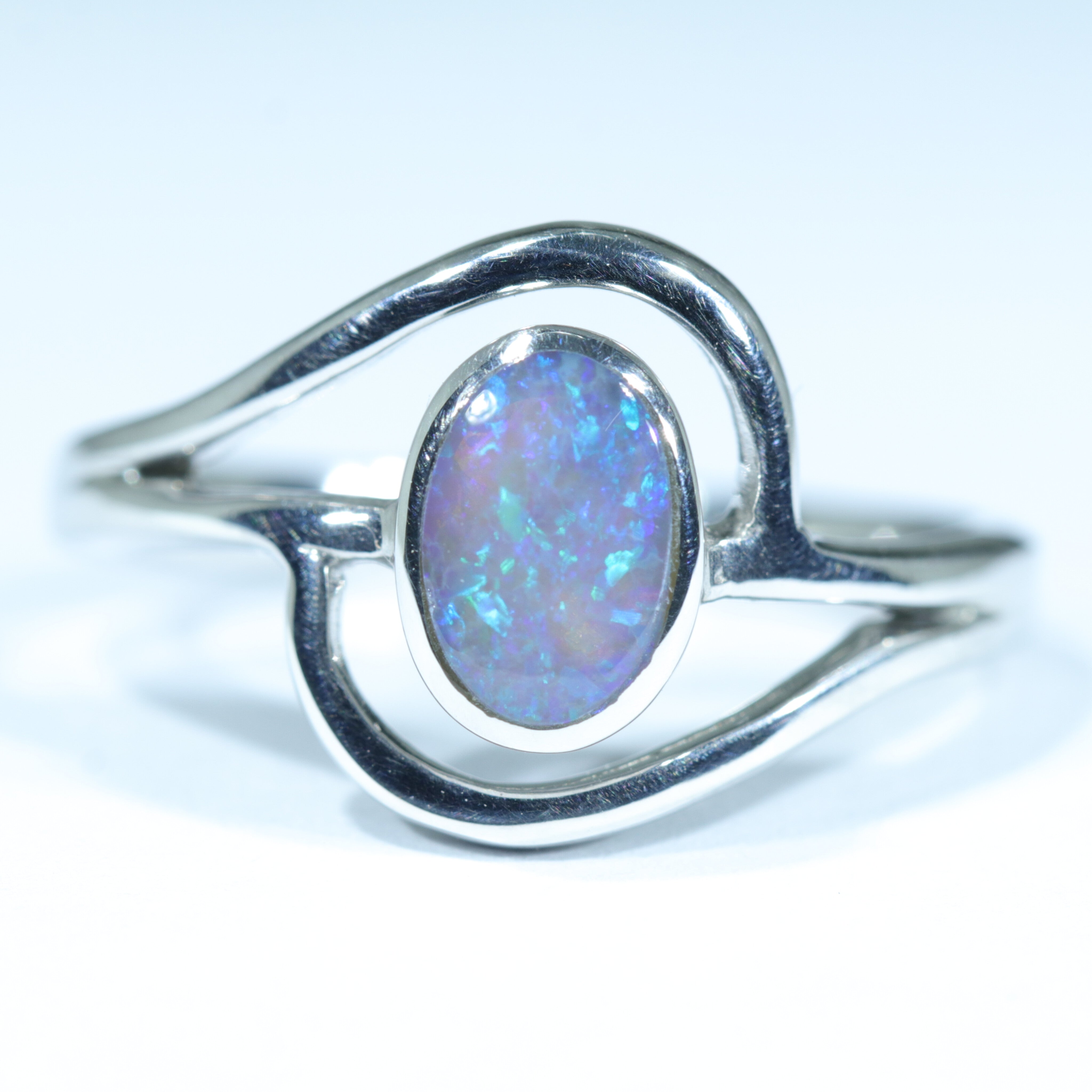 Australian Dark Opal Silver Ring - Size 7 Code CC253