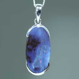 Natural Australian Boulder Opal Silver Pendant