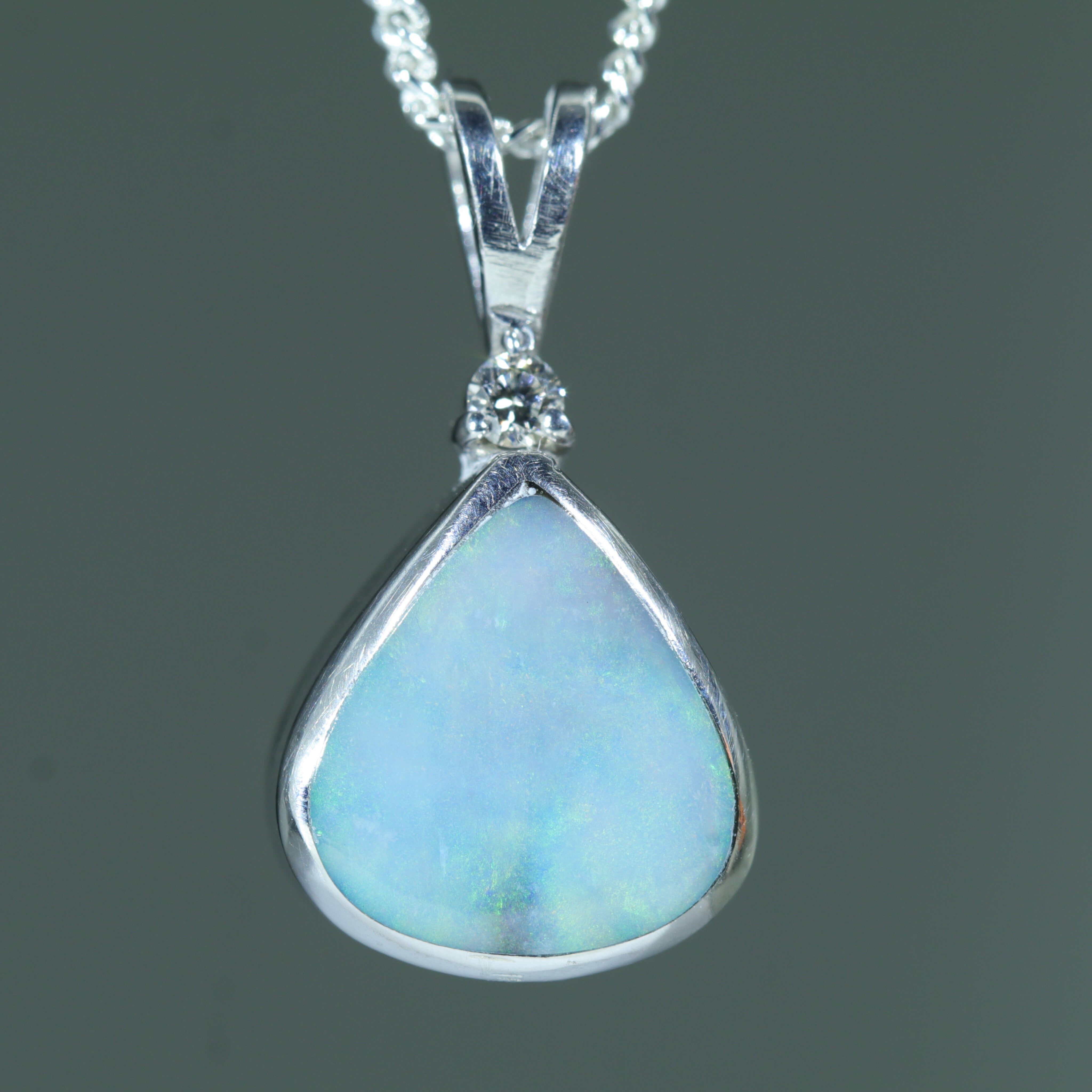 Australian Boulder Opal and Diamond Silver Pendant with Silver Chain (10mm x 9mm)  Code - Y95