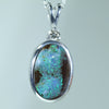 Natural Australian Solid Queensland Boulder Opal Silver and Diamond Pendant
