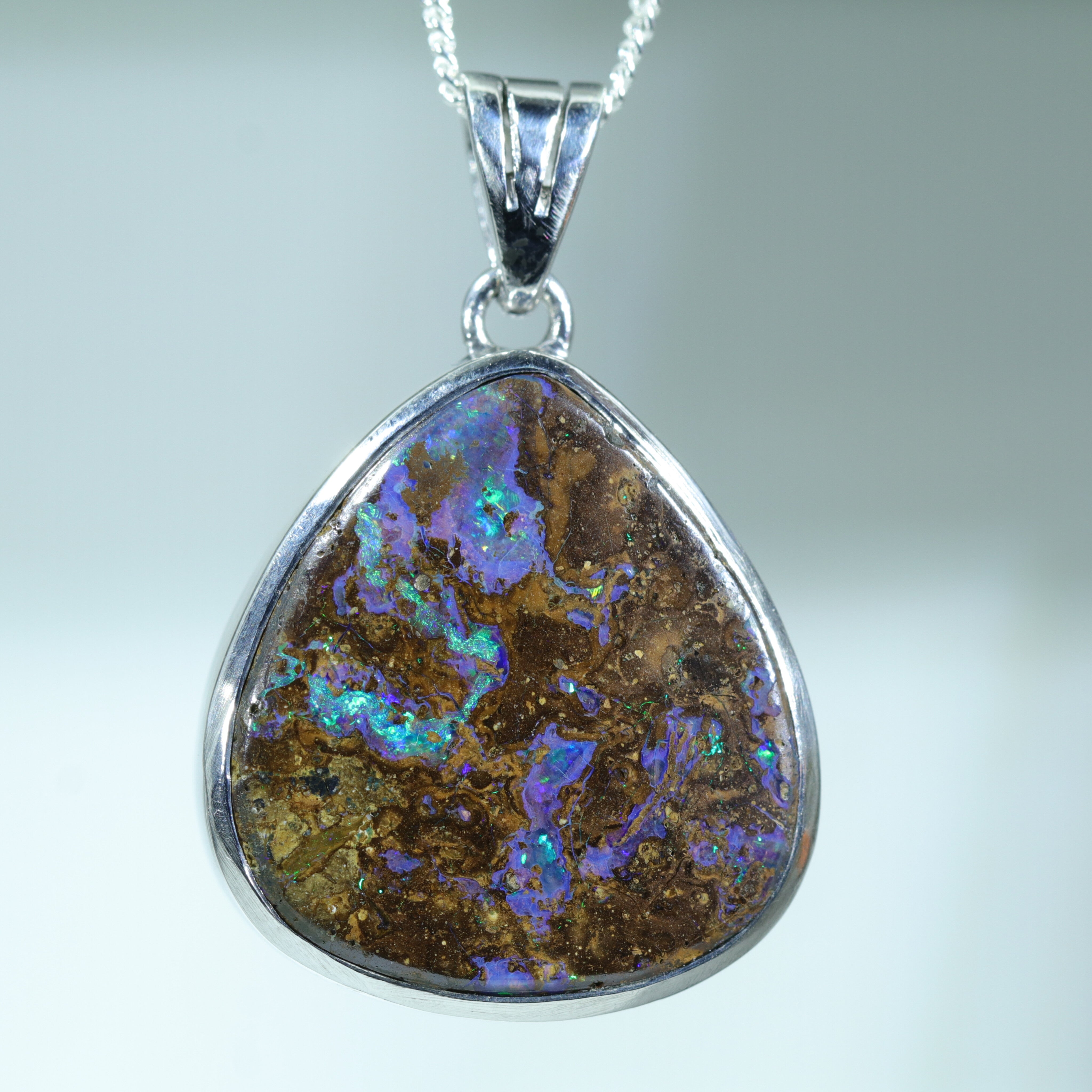 Large Boulder Opal Silver Pendant with Silver Chain (22mm x 21mm) Code - Y127