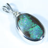 Australian Boulder Opal and Diamond Silver Pendant with Silver Chain (12mm x 8mm)  Code - Y109