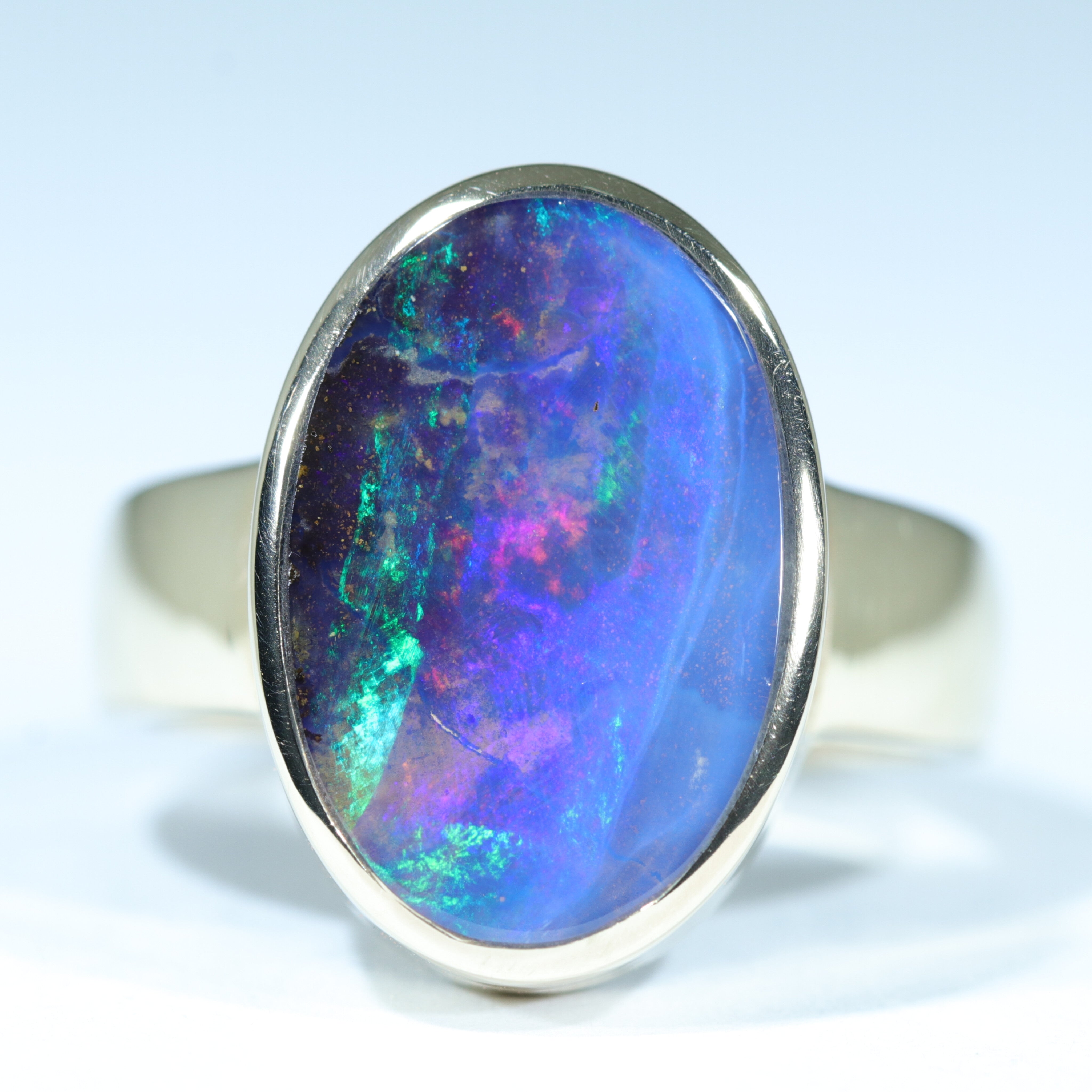 Queensland Soild Boulder Opal Gold Ring - Size 7.5  US Code - V004