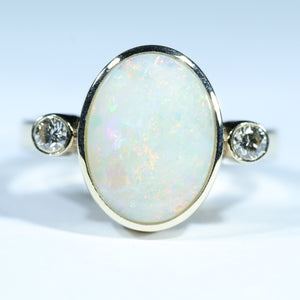 Natural Australian Coober Pedy White Opal Gold and Diamond Ring