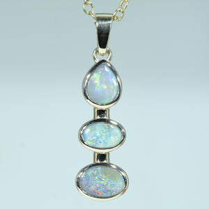 Natural Australian Solid Opal 3drop Gold Pendant - Australian Opal Shop
