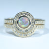 Lightning Ridge Solid Dark Opal & Diamond Gold Engagement and Wedding Ring Set - Size 6.75 US Code V013