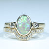 Lightning Ridge Solid Dark Opal & Diamond Gold Engagement and Wedding Ring Set - Size 6.25 US Code V010