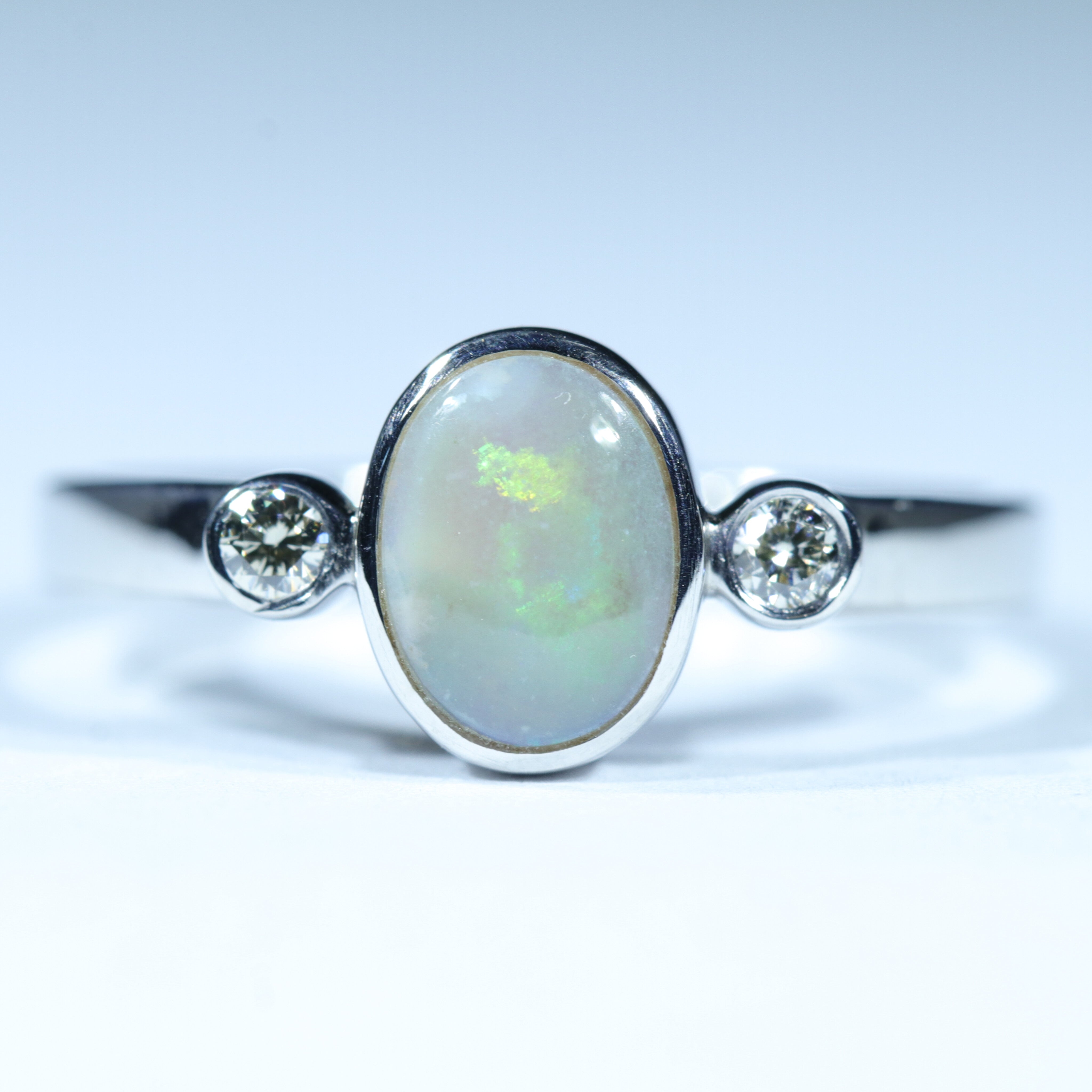 Lightning Ridge Solid Dark Opal and Diamond Silver Ring - Size 8.25 Code CC412