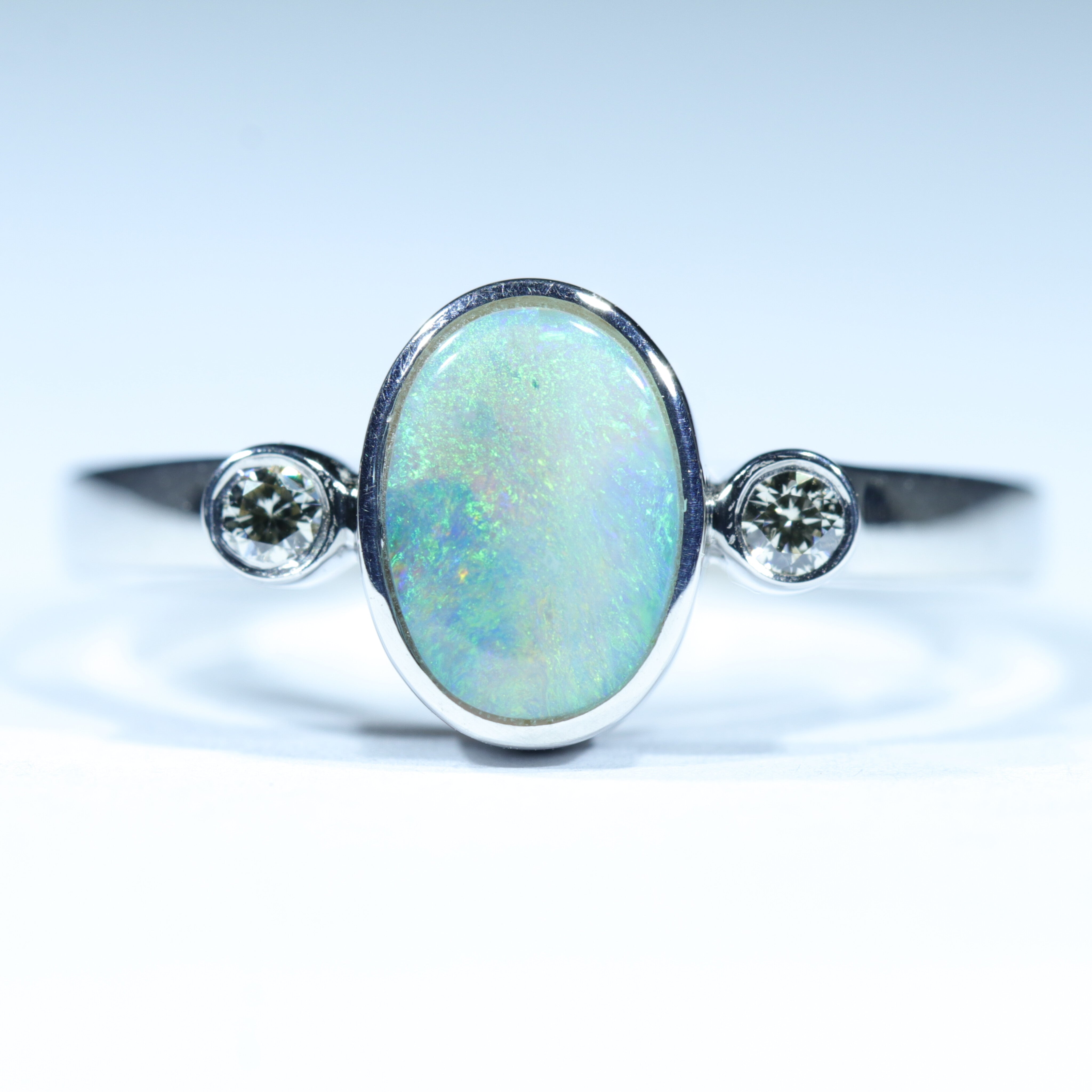 Lightning Ridge Solid Dark Opal and Diamond Silver Ring - Size 9 Code CC413