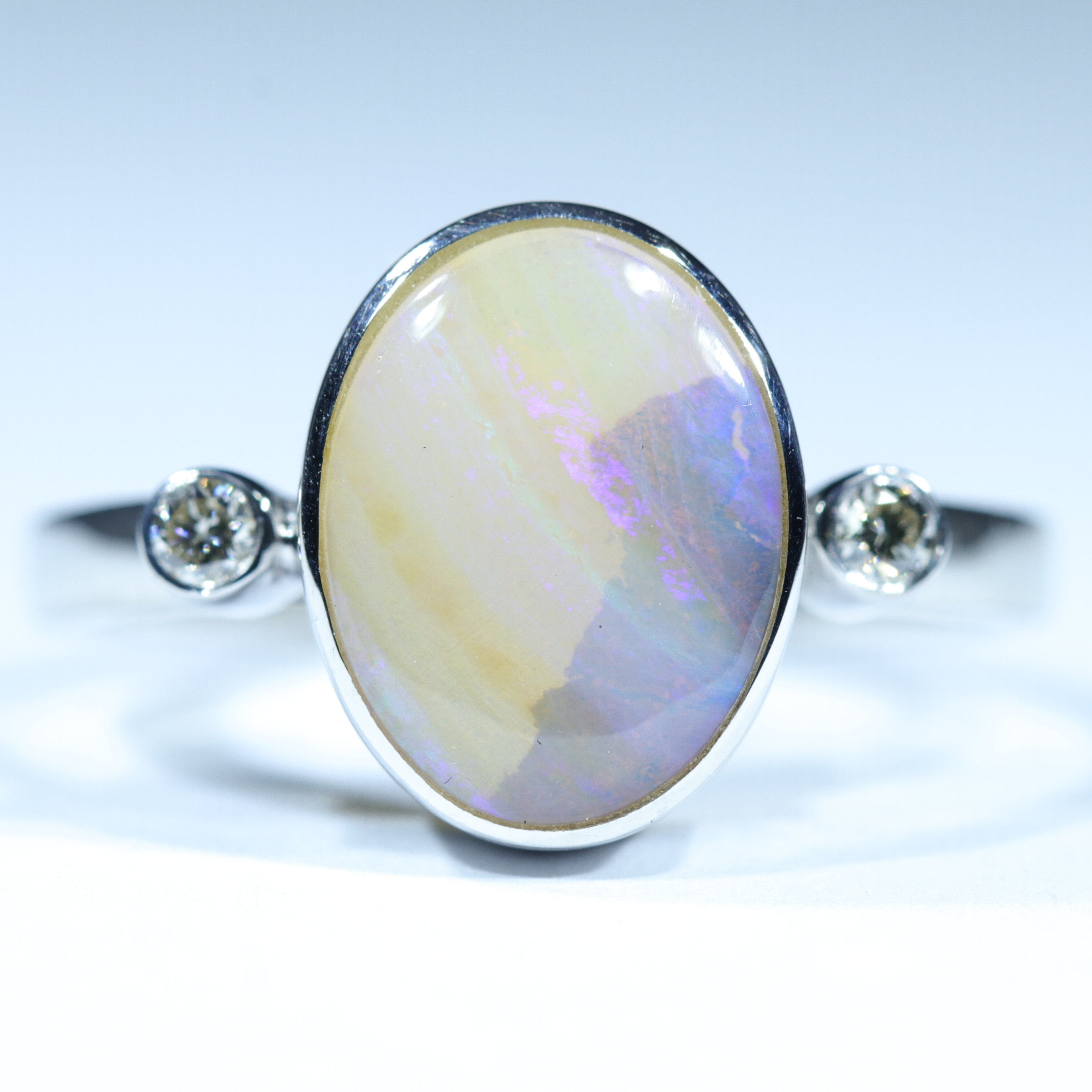 Australian Solid Boulder Opal and Diamond Silver Ring - Size 11 Code CC425