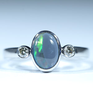Natural Australian Lighting Ridge Opal Silver and Diamond Ring