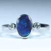 Natural Australian Black Opal Silver and Diamond Ring