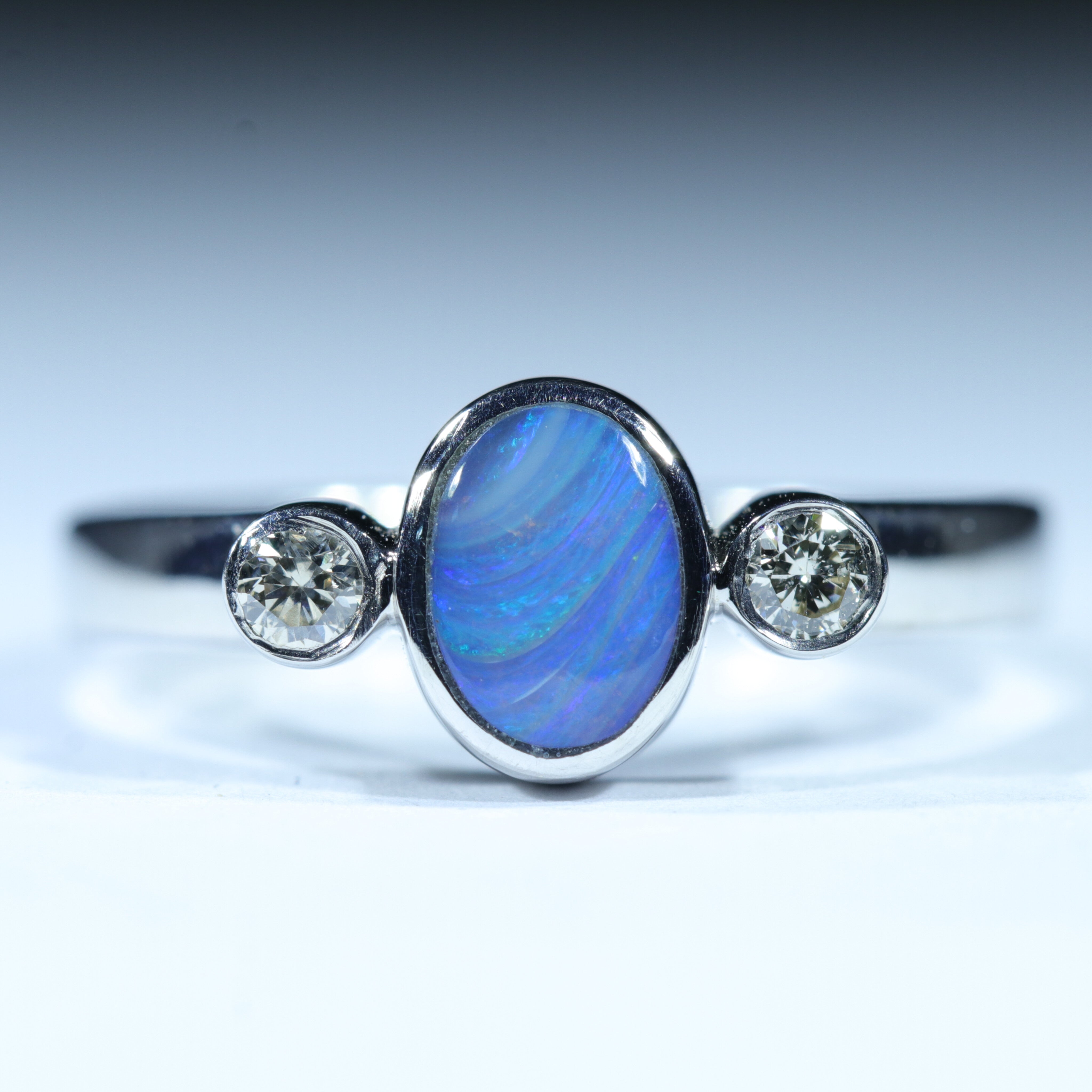 Australian Solid Boulder Opal and Diamond Silver Ring - Size 5.5 Code CC431