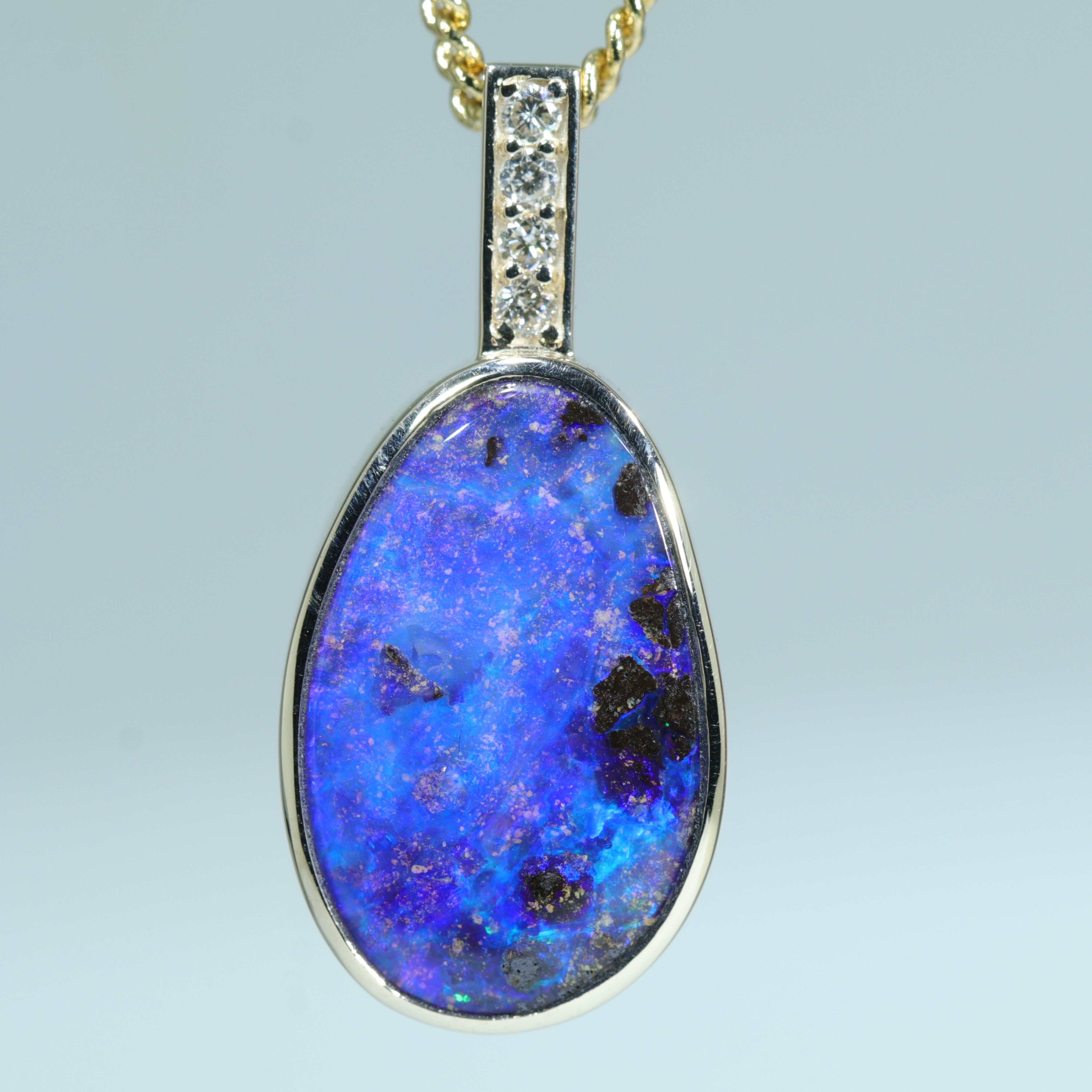 Natural Australian Boulder Opal and Diamond Gold Pendant (17mm x 11mm) Code - Z46