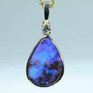 Natural Australian Boulder Opal Gold and Diamond Pendant