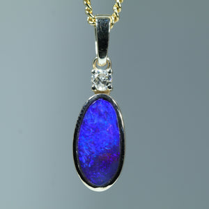 Natural Australian Boulder Opal Gold and Diamond Pendant