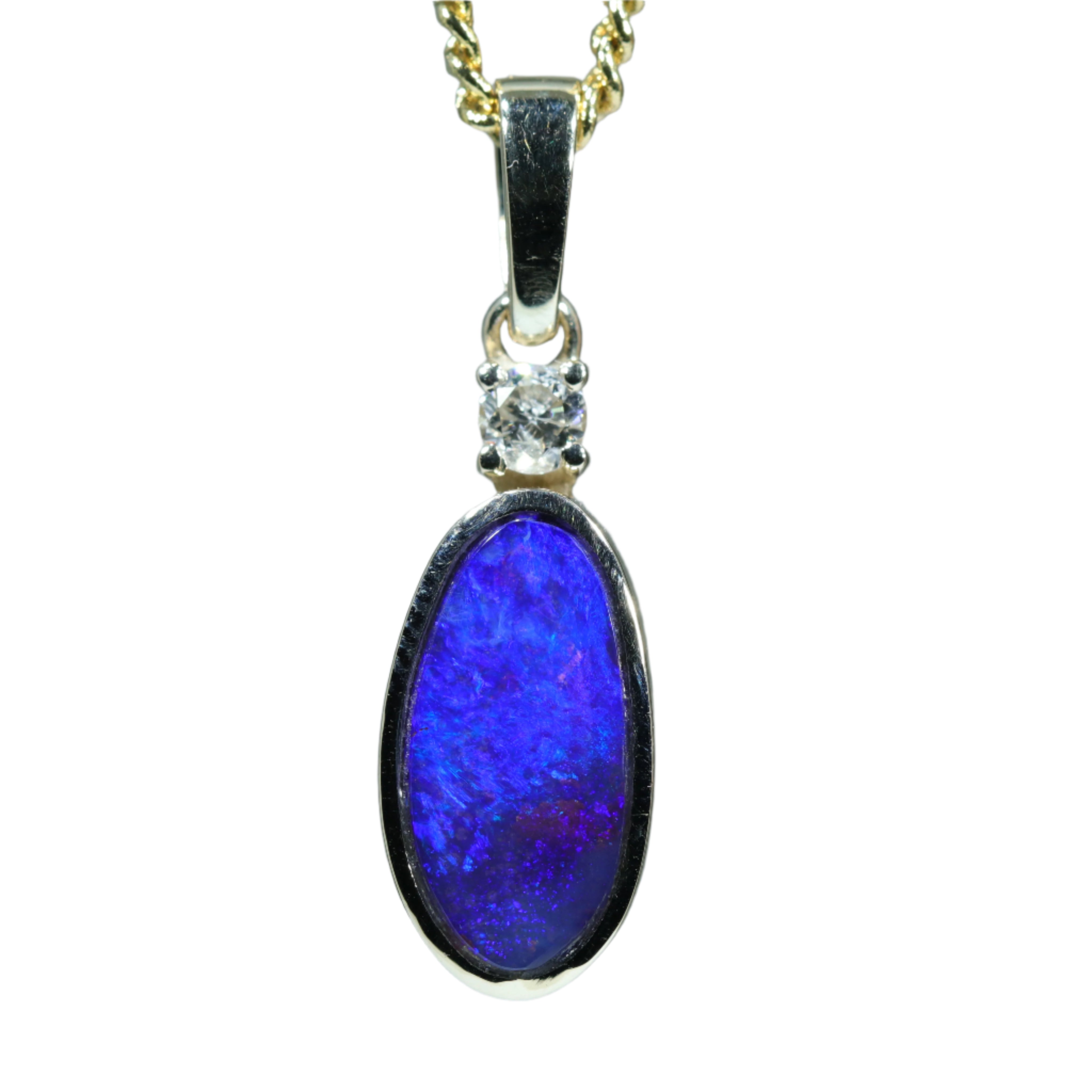 Natural Australian Boulder Opal and Diamond Gold Pendant (11.5mm x 6mm) Code - Z51