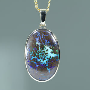 Natural Australian Boulder Opal Matrix Gold Pendant