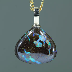 Natural Australian Boulder Opal Matrix Gold Pendant