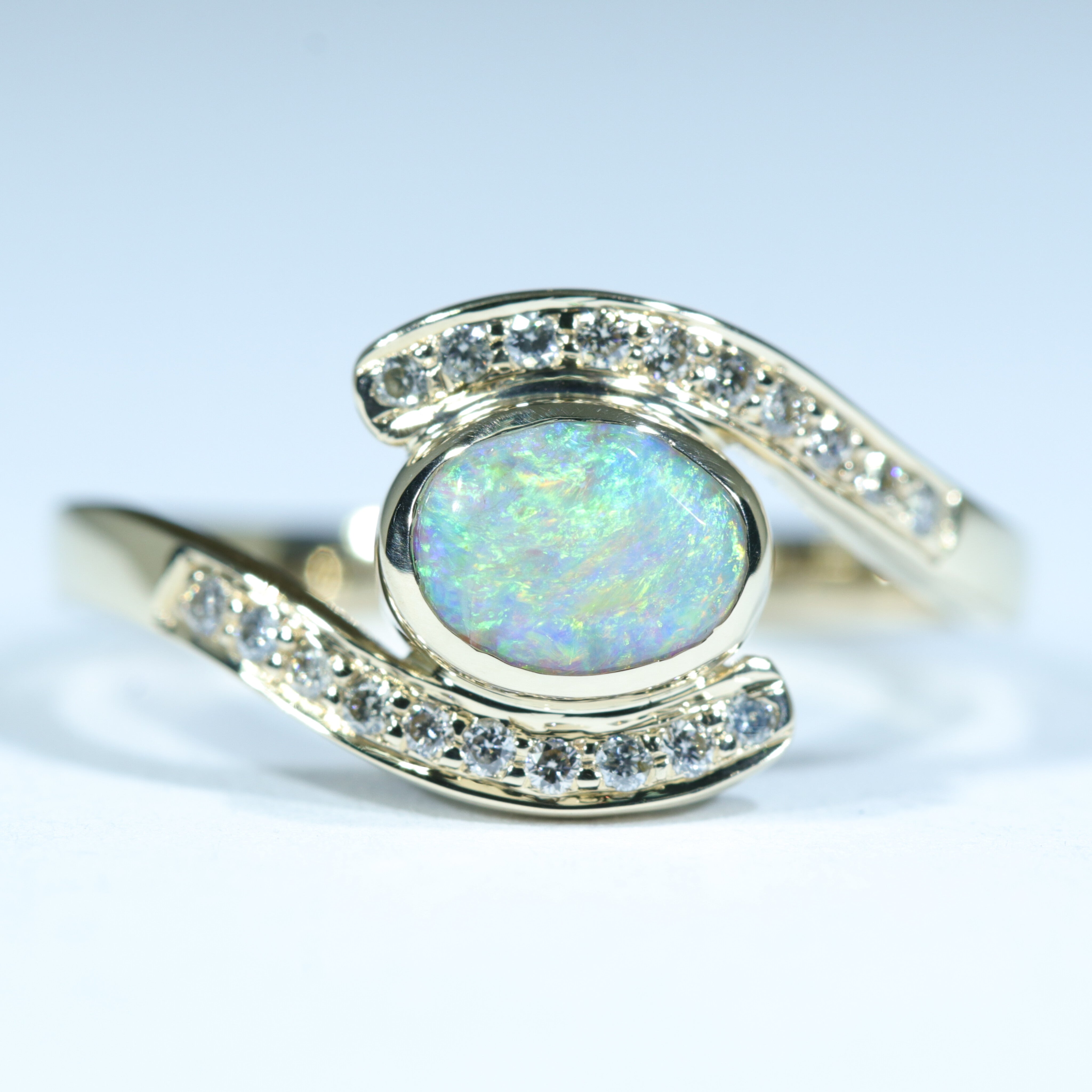 Natural Solid Australian Boulder Opal and Diamond Gold Ring - Size 6  US Code - V30