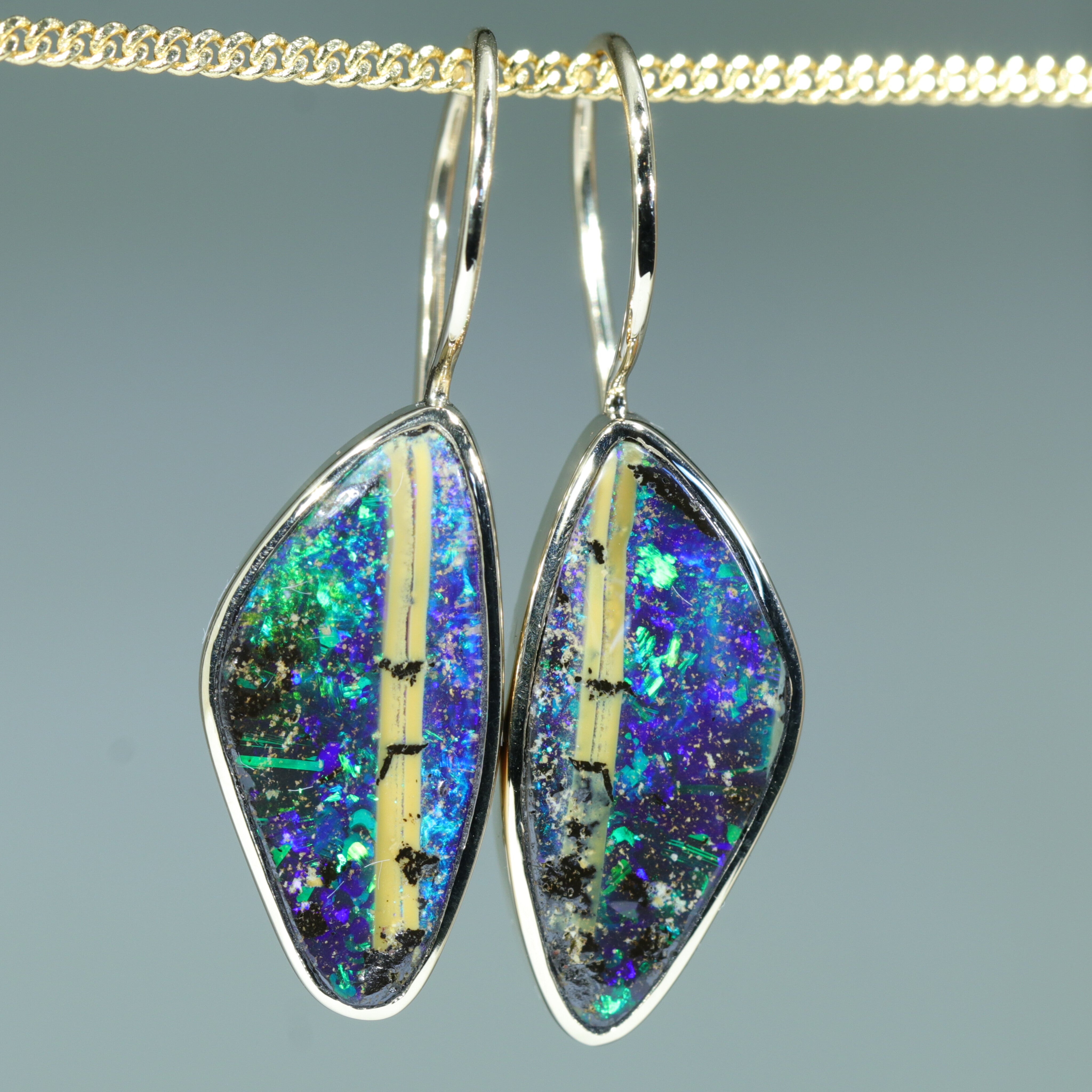 Natural Australian Boulder Opal 14k Gold Earrings (22 x 10.5mm) Code W19