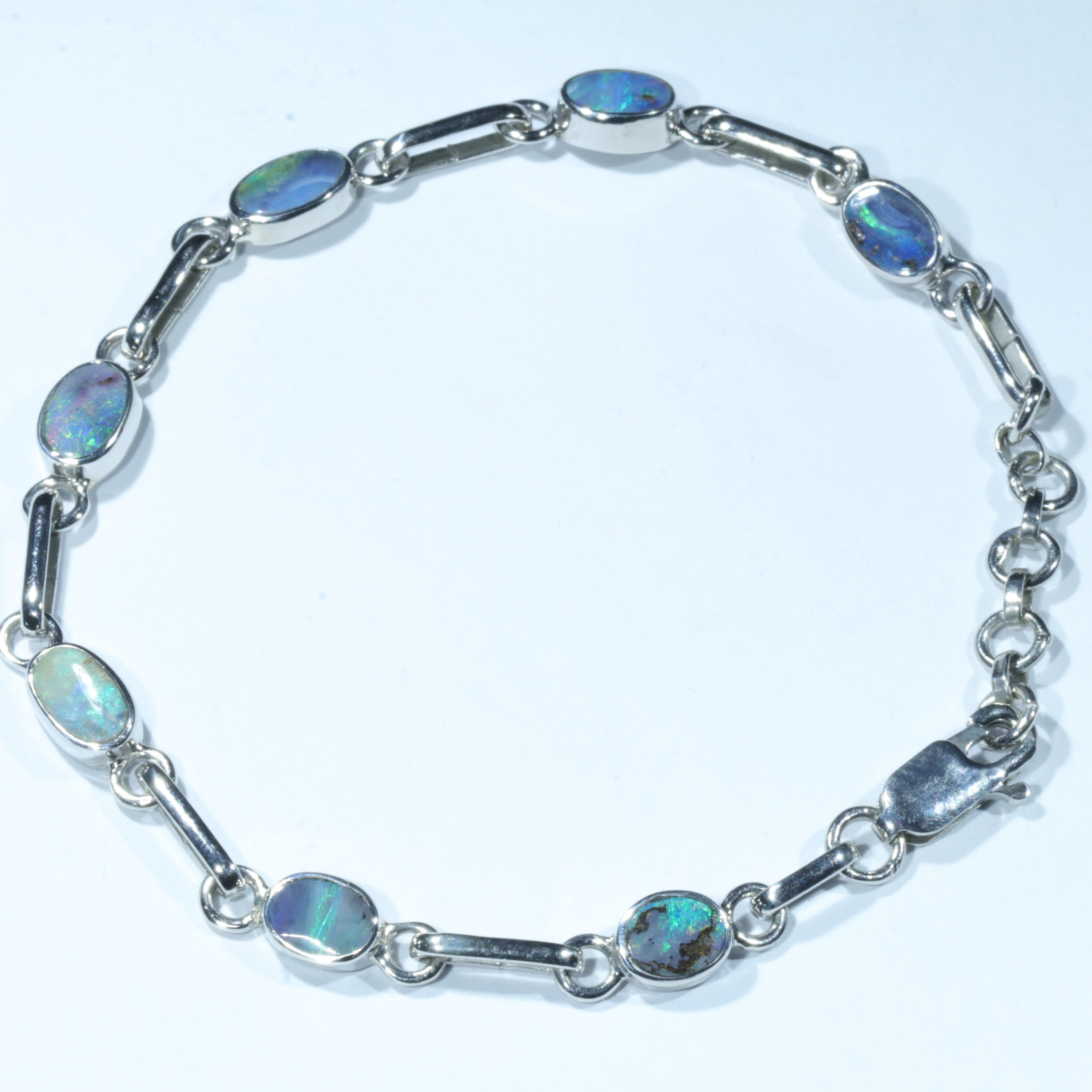 Australian Boulder Opal Silver Bracelet 16cm - 18cm Code  CC37