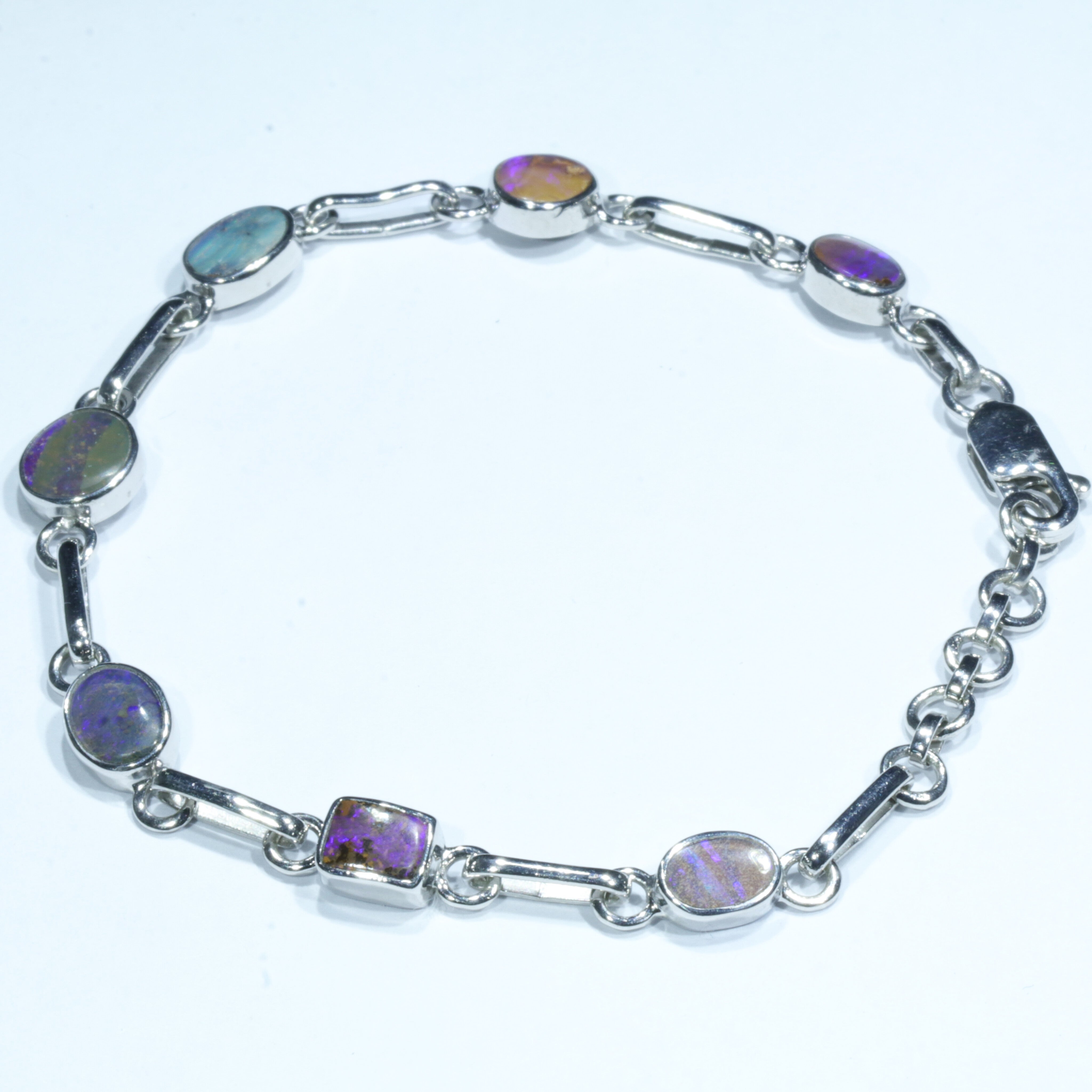 Australian Boulder Opal Silver Bracelet 16.5cm - 18cm Code  CC41